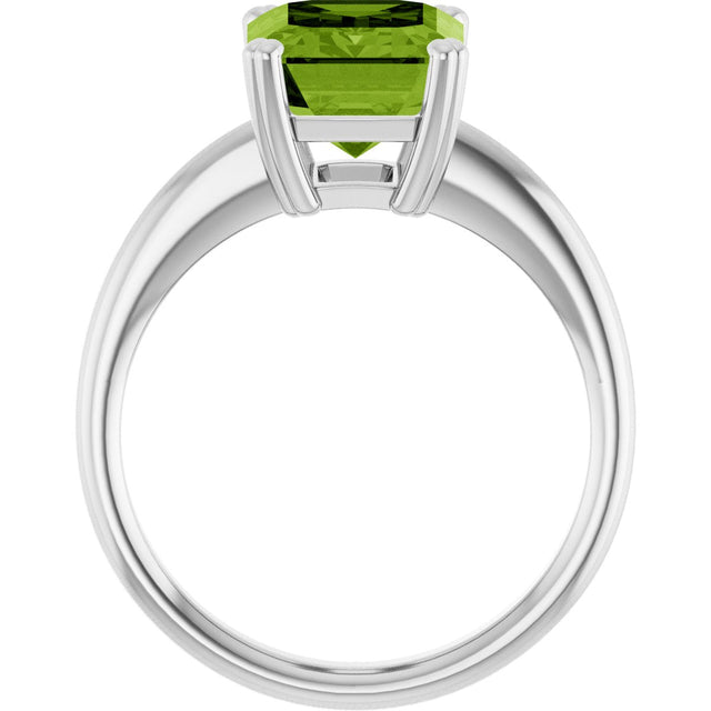 14K Gold Emerald Natural Peridot Double-Prong Ring - White Gold - view 2