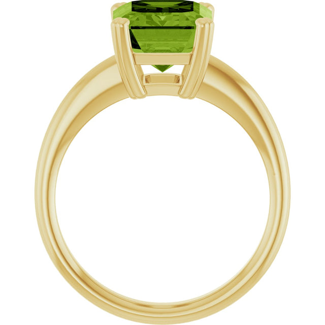 14K Gold Emerald Natural Peridot Double-Prong Ring - Yellow Gold - view 2