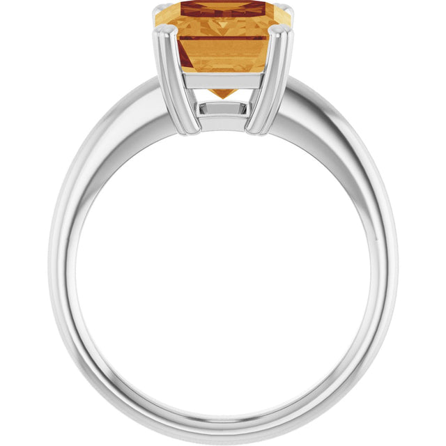14K Gold Emerald Natural Citrine Double-Prong Ring - White Gold - view 2