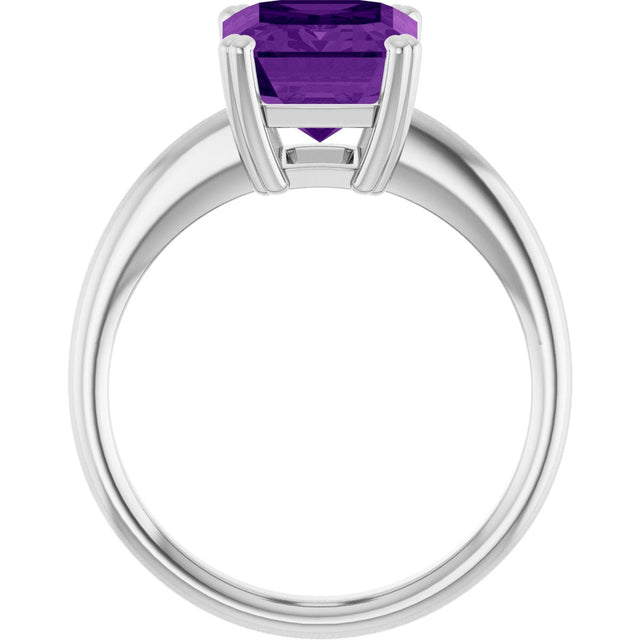Platinum Emerald Natural Amethyst Double-Prong Ring - view 2