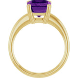 14K Gold Emerald Natural Amethyst Double-Prong Ring - Yellow Gold - view 2