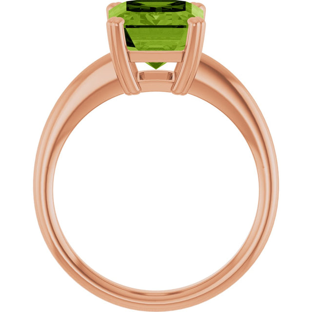 14K Gold Emerald Natural Peridot Double-Prong Ring - Rose Gold - view 2