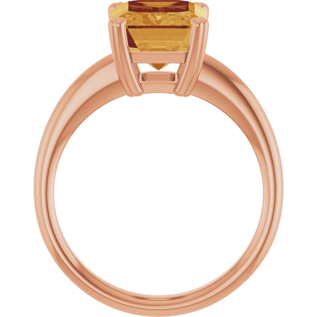 14K Gold Emerald Natural Citrine Double-Prong Ring - Rose Gold - view 2