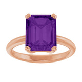 14K Gold Emerald Natural Amethyst Double-Prong Ring - Rose Gold - view 3