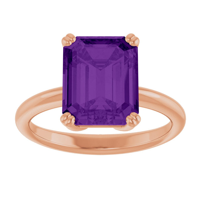 14K Gold Emerald Natural Amethyst Double-Prong Ring - Rose Gold - view 3