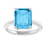 14K Gold Emerald Natural Swiss Blue Topaz Double-Prong Ring - White Gold - view 3