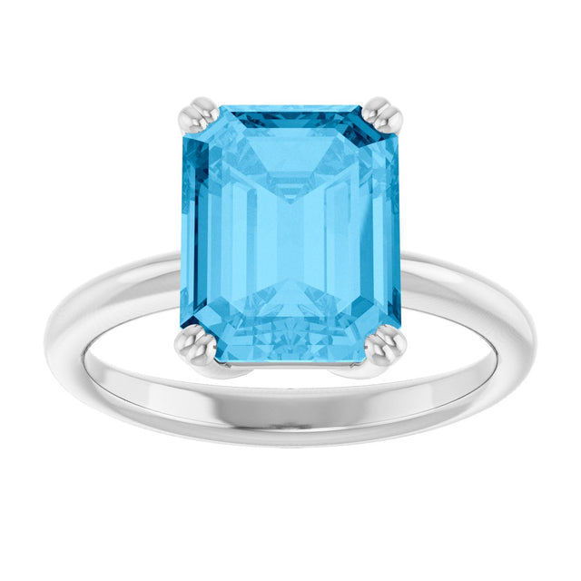 Platinum Emerald Natural Swiss Blue Topaz Double-Prong Ring - view 3
