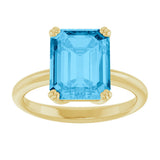 14K Gold Emerald Natural Swiss Blue Topaz Double-Prong Ring - Yellow Gold - view 3
