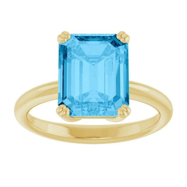 14K Gold Emerald Natural Swiss Blue Topaz Double-Prong Ring - Yellow Gold - view 3