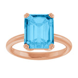 14K Gold Emerald Natural Swiss Blue Topaz Double-Prong Ring - Rose Gold - view 3