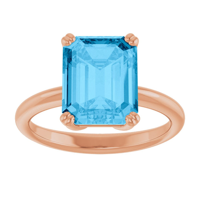 14K Gold Emerald Natural Swiss Blue Topaz Double-Prong Ring - Rose Gold - view 3