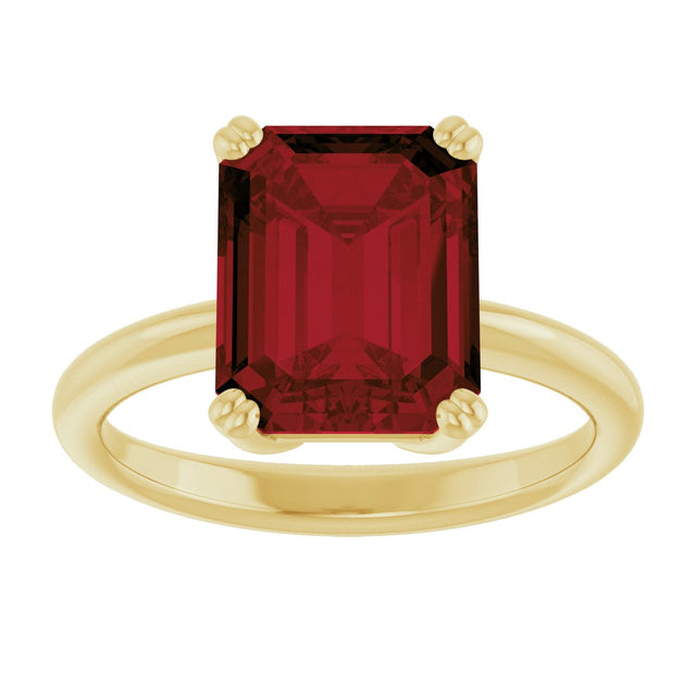 14K Gold Emerald Natural Mozambique Garnet Double-Prong Ring - Yellow Gold - view 3