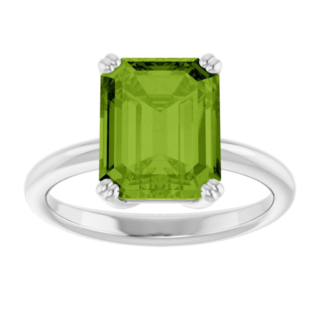 14K Gold Emerald Natural Peridot Double-Prong Ring - White Gold - view 3