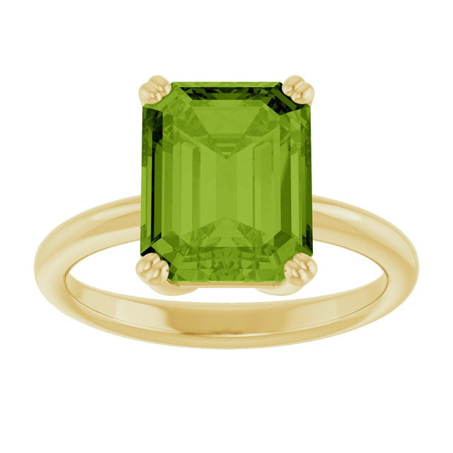 14K Gold Emerald Natural Peridot Double-Prong Ring - Yellow Gold - view 3