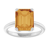 14K Gold Emerald Natural Citrine Double-Prong Ring - White Gold - view 3