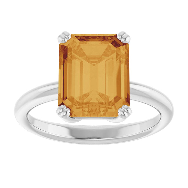 Platinum Emerald Natural Citrine Double-Prong Ring - view 3