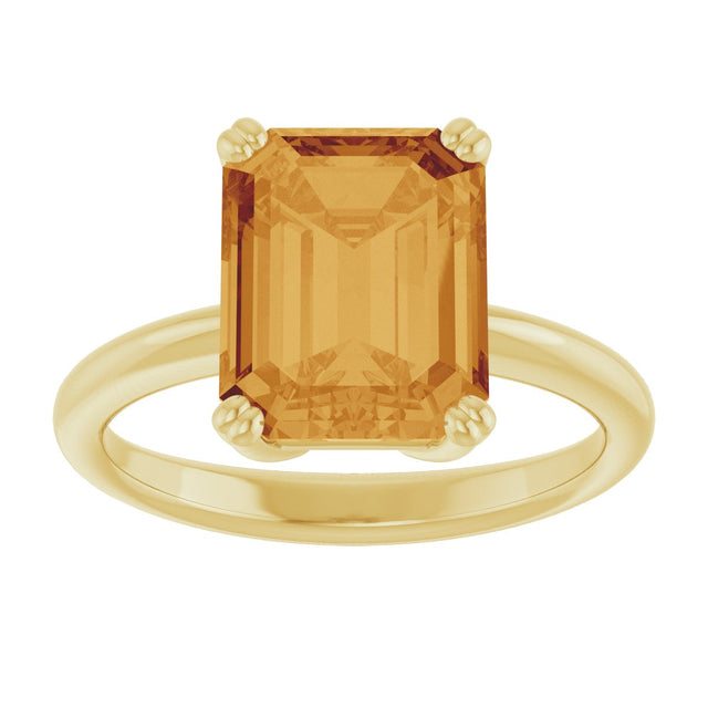 14K Gold Emerald Natural Citrine Double-Prong Ring - Yellow Gold - view 3