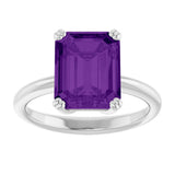 Platinum Emerald Natural Amethyst Double-Prong Ring - view 3
