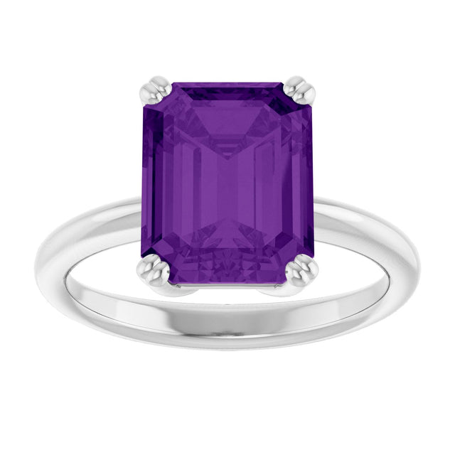 Platinum Emerald Natural Amethyst Double-Prong Ring - view 3