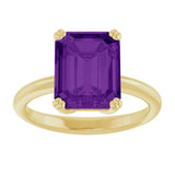 14K Gold Emerald Natural Amethyst Double-Prong Ring - Yellow Gold - view 3