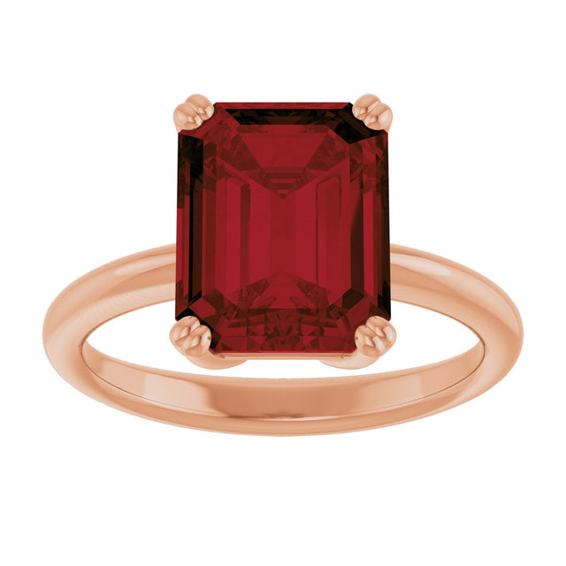 14K Gold Emerald Natural Mozambique Garnet Double-Prong Ring - Rose Gold - view 3