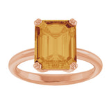 14K Gold Emerald Natural Citrine Double-Prong Ring - Rose Gold - view 3