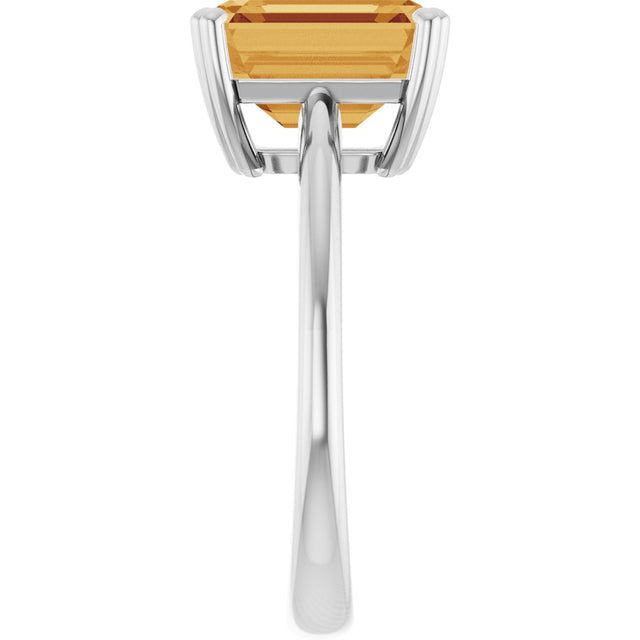 14K Gold Emerald Natural Citrine Double-Prong Ring - White Gold - view 4
