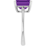 14K Gold Emerald Natural Amethyst Double-Prong Ring - White Gold - view 4