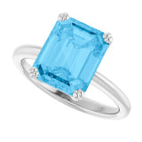 Platinum Emerald Natural Swiss Blue Topaz Double-Prong Ring - view 5