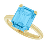 14K Gold Emerald Natural Swiss Blue Topaz Double-Prong Ring - Yellow Gold - view 5