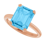 14K Gold Emerald Natural Swiss Blue Topaz Double-Prong Ring - Rose Gold - view 5