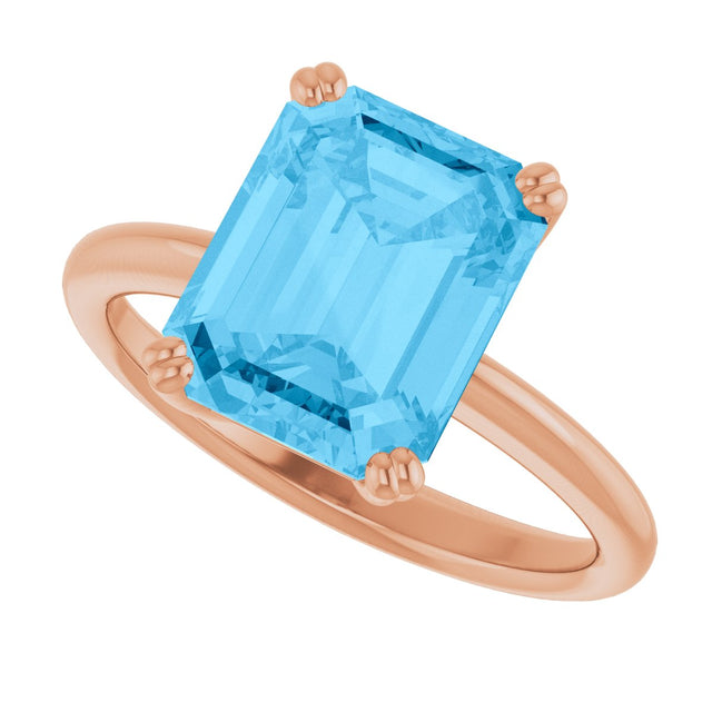 14K Gold Emerald Natural Swiss Blue Topaz Double-Prong Ring - Rose Gold - view 5
