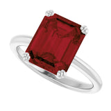 14K Gold Emerald Natural Mozambique Garnet Double-Prong Ring - White Gold - view 5