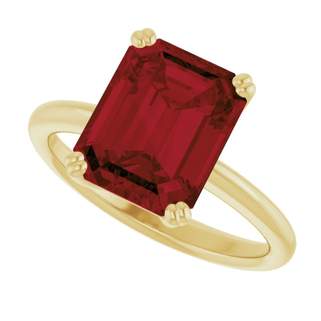 14K Gold Emerald Natural Mozambique Garnet Double-Prong Ring - Yellow Gold - view 5