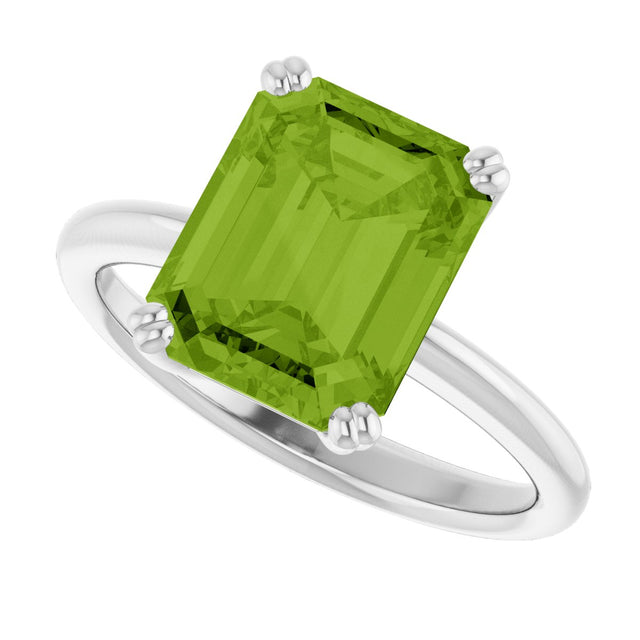 14K Gold Emerald Natural Peridot Double-Prong Ring - White Gold - view 5