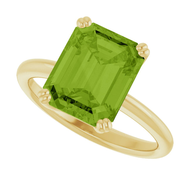 14K Gold Emerald Natural Peridot Double-Prong Ring - Yellow Gold - view 5