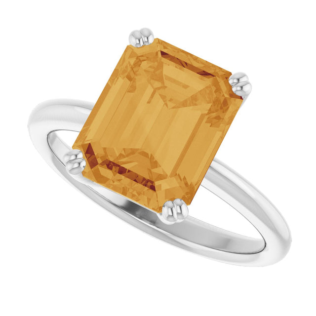 14K Gold Emerald Natural Citrine Double-Prong Ring - White Gold - view 5