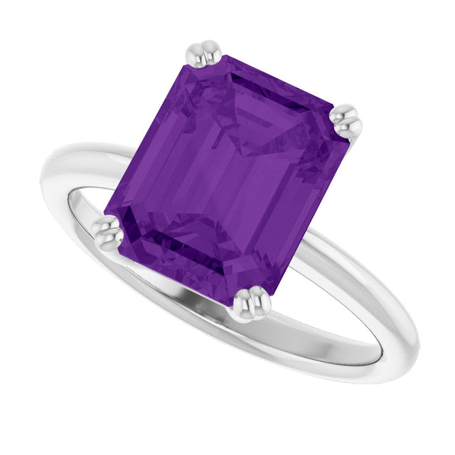 Platinum Emerald Natural Amethyst Double-Prong Ring - view 5