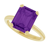 14K Gold Emerald Natural Amethyst Double-Prong Ring - Yellow Gold - view 5