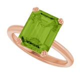 14K Gold Emerald Natural Peridot Double-Prong Ring - Rose Gold - view 5