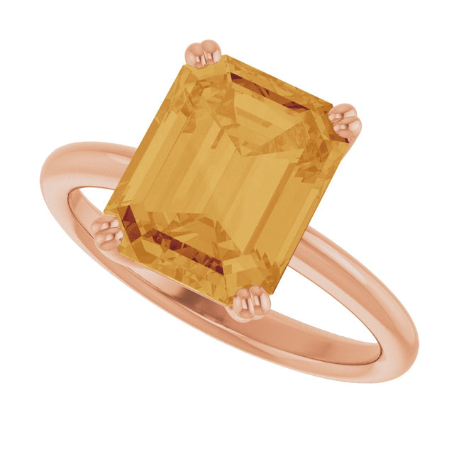 14K Gold Emerald Natural Citrine Double-Prong Ring - Rose Gold - view 5