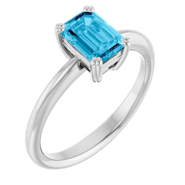14K Gold Oval Natural Aquamarine Double-Prong Ring - White Gold