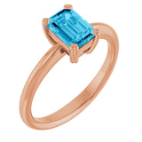 14K Gold Oval Natural Aquamarine Double-Prong Ring - Rose Gold