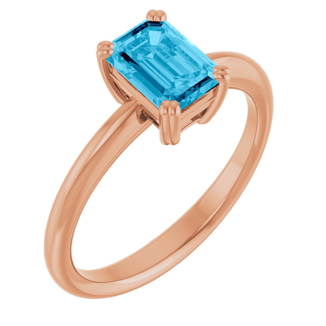 14K Gold Oval Natural Aquamarine Double-Prong Ring - Rose Gold
