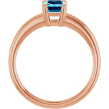 14K Gold Oval Natural Aquamarine Double-Prong Ring - Rose Gold - view 2