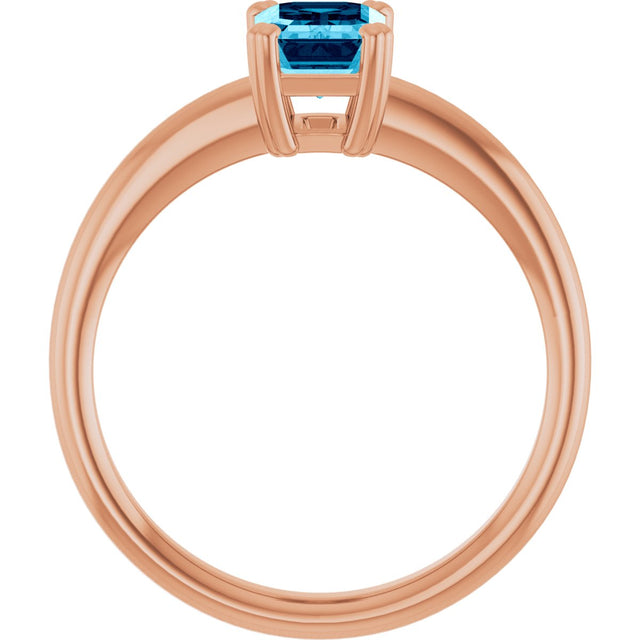 14K Gold Oval Natural Aquamarine Double-Prong Ring - Rose Gold - view 2