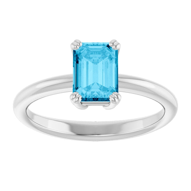 10K Gold Oval Natural Aquamarine Double-Prong Ring - White Gold - view 3