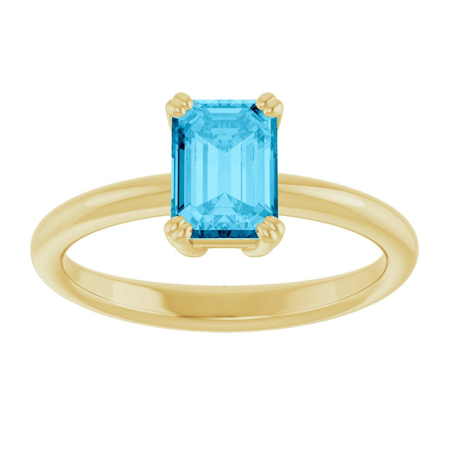 10K Gold Oval Natural Aquamarine Double-Prong Ring - Yellow Gold - view 3