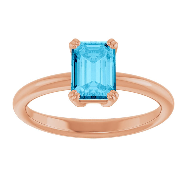 14K Gold Oval Natural Aquamarine Double-Prong Ring - Rose Gold - view 3