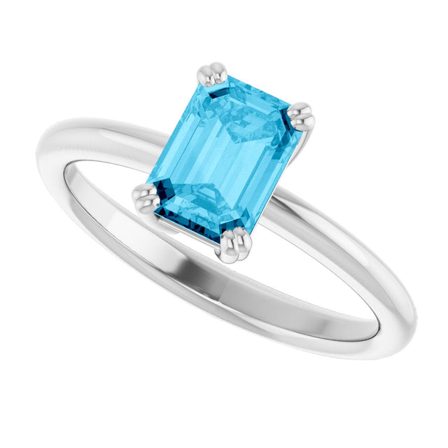 10K Gold Oval Natural Aquamarine Double-Prong Ring - White Gold - view 5